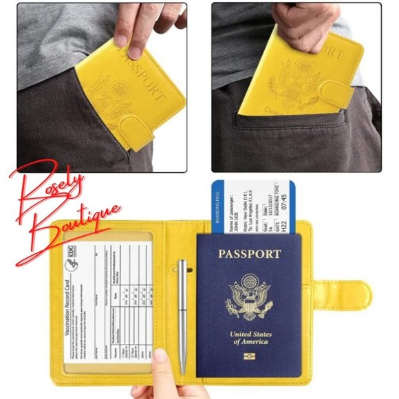 Brand New Yellow Magnetic Passport Holder with Vaccination Card Window Slot - Picture 4 of 4